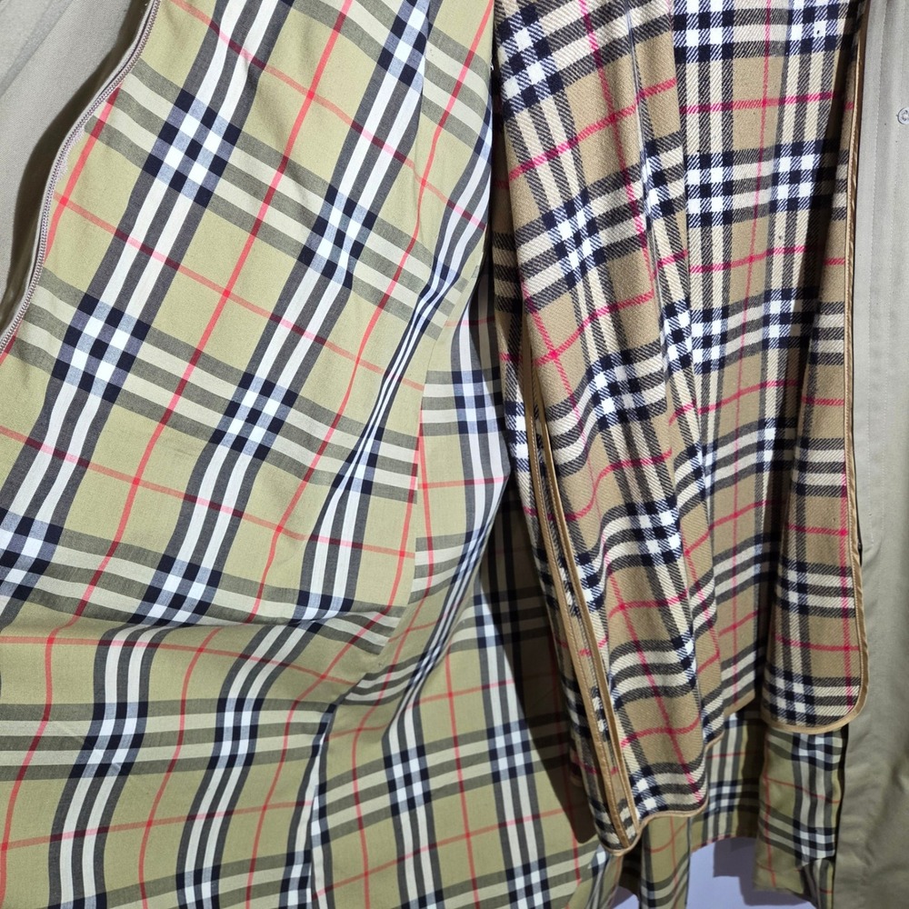 Burberrys Vintage Trench Coat Khaki Nova‎ Check Liner Belted Womens 14 XX-Long - Picture 8 of 16